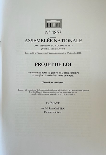 Projet de loi renforçant les outils de gestion de la crise sanitaire et modifiant le code de la santé publique